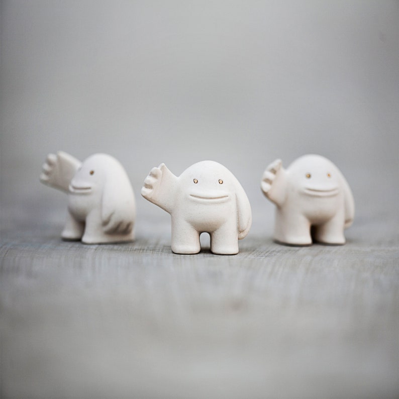 White Ceramic Slap Figurine: Designer Art Toy Sculpture