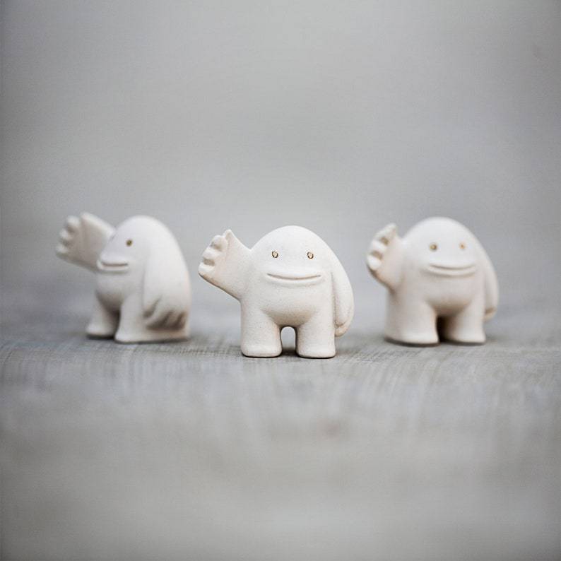 White Ceramic Slap Figurine: Designer Art Toy Sculpture