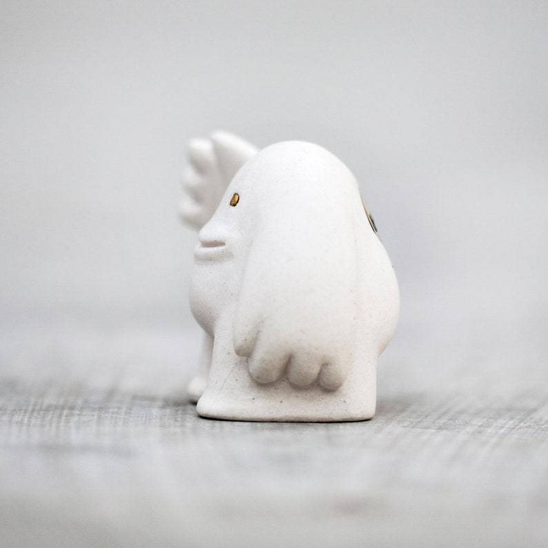 White Ceramic Slap Figurine: Designer Art Toy Sculpture