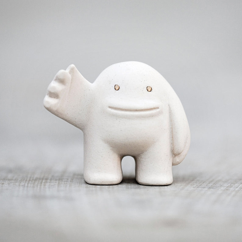 White Ceramic Slap Figurine: Designer Art Toy Sculpture