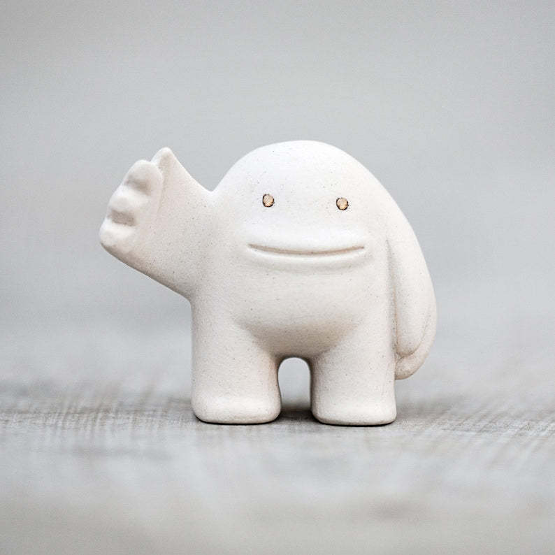 White Ceramic Slap Figurine: Designer Art Toy Sculpture