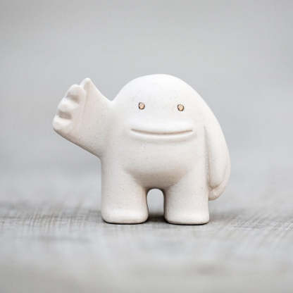 White Ceramic Slap Figurine: Designer Art Toy Sculpture