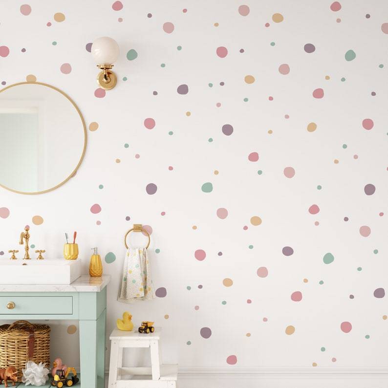 Polka Dot Wall Decals Set, Custom Color Vinyl Dots, Boho Peel and Stick Nursery or Room Decor LF006