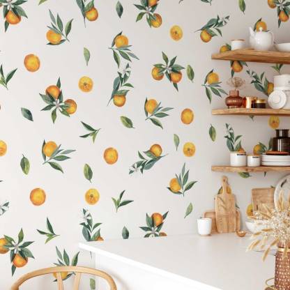 Removable Wall Decals - Set of Tangerines and Leaves decals. Oranges, citrus fruit.