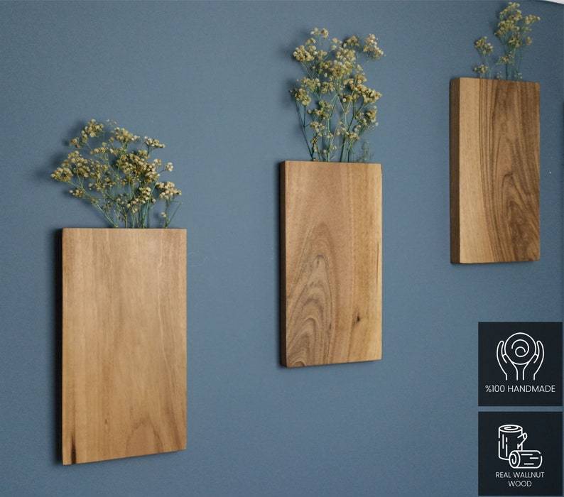 Wood Wall Pocket, Wooden Wall Vase, Faux Walnut Flower Holder, Walnut Wall Decor, Walnut Wood Wall Pocket, Wood Hanging Vase , Wall hanging