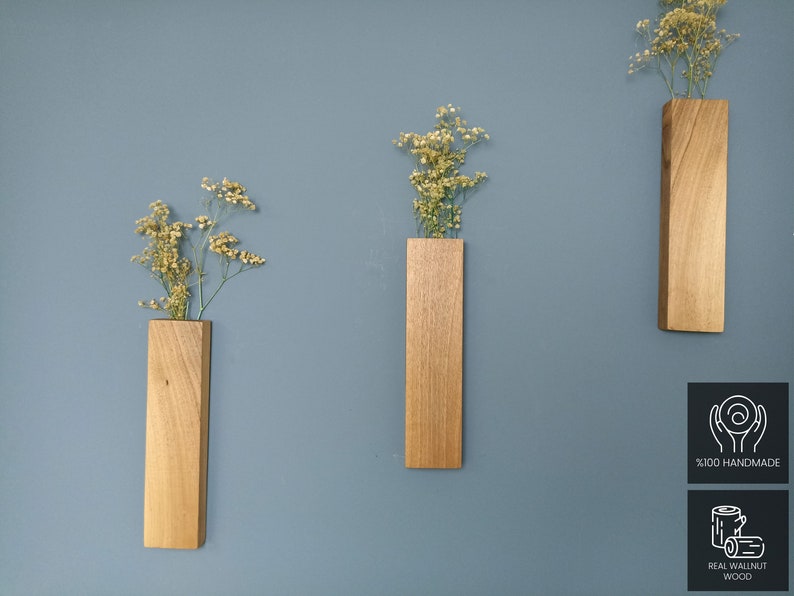 Wood Wall Pocket, Wooden Wall Vase, Faux Walnut Flower Holder, Walnut Wall Decor, Walnut Wood Wall Pocket, Wood Hanging Vase , Wall hanging