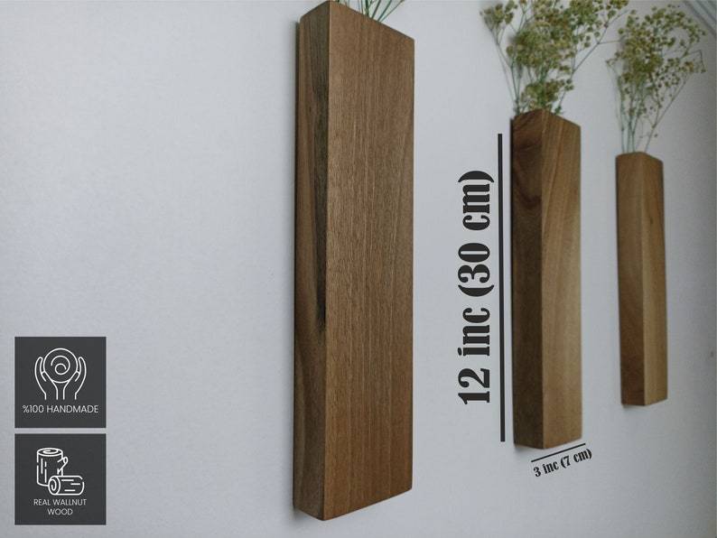 Wood Wall Pocket, Wooden Wall Vase, Faux Walnut Flower Holder, Walnut Wall Decor, Walnut Wood Wall Pocket, Wood Hanging Vase , Wall hanging