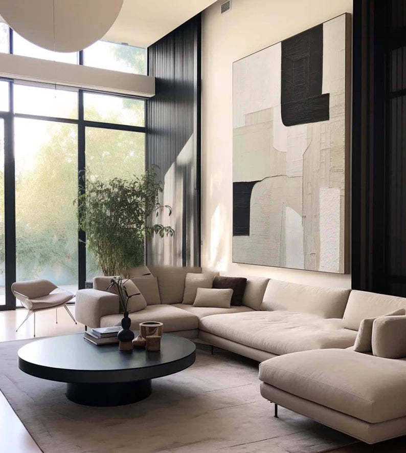 Monochrome Harmony Wabi Sabi Geometric Block Abstract Canvas Wall Art