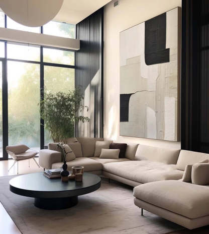 Monochrome Harmony Wabi Sabi Geometric Block Abstract Canvas Wall Art