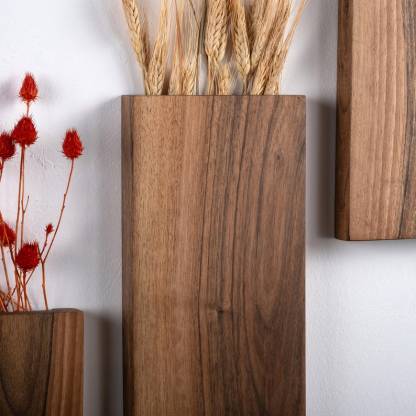 Wood Wall Pocket, Wooden Wall Vase, Faux Walnut Flower Holder, Walnut Wall Decor, Walnut Wood Wall Pocket, Wood Hanging Vase , Wall hanging