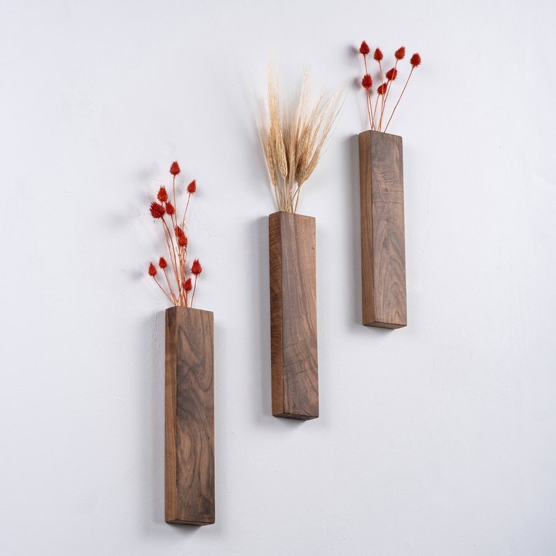 Wood Wall Pocket, Wooden Wall Vase, Faux Walnut Flower Holder, Walnut Wall Decor, Walnut Wood Wall Pocket, Wood Hanging Vase , Wall hanging
