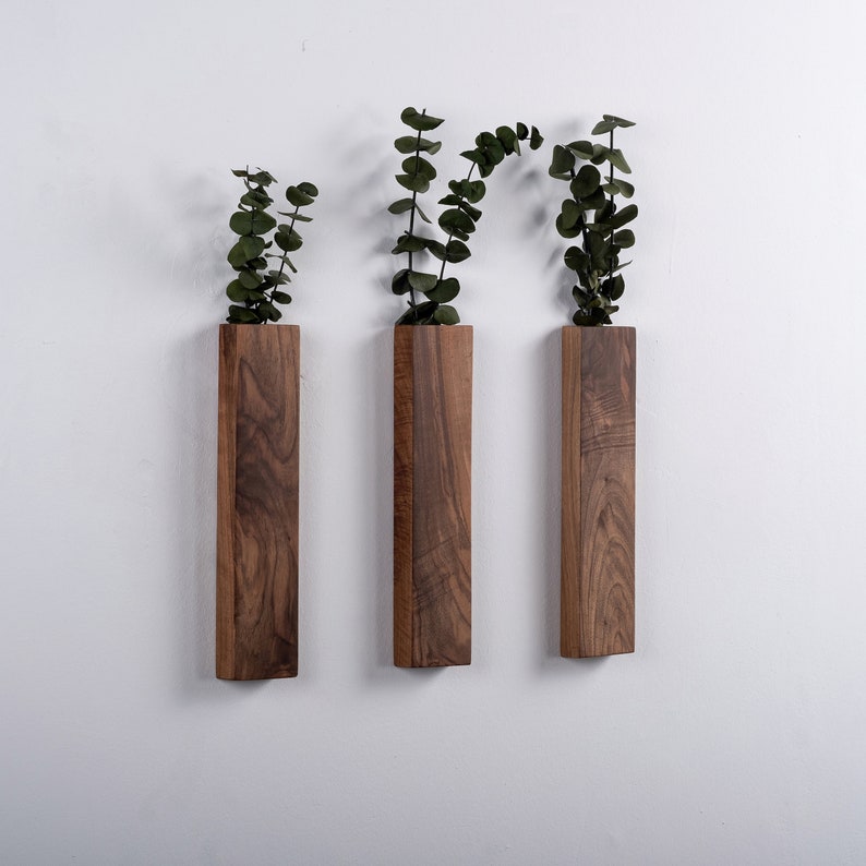 Wood Wall Pocket, Wooden Wall Vase, Faux Walnut Flower Holder, Walnut Wall Decor, Walnut Wood Wall Pocket, Wood Hanging Vase , Wall hanging