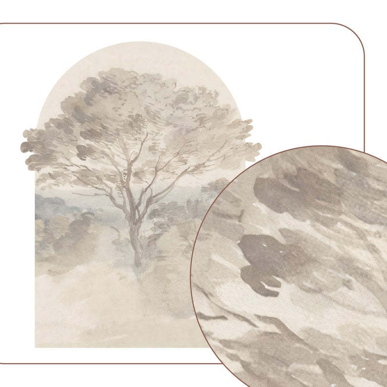 Tree scenic 3D arch wall sticker, Temporary semi-circle shape headboard, Watercolor decal home decor