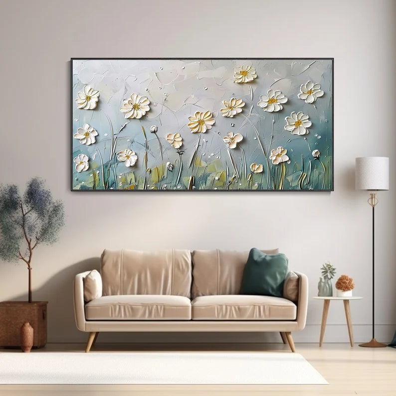 Floral Breeze Minimalist Embossed Wildflower Texture Wall Art