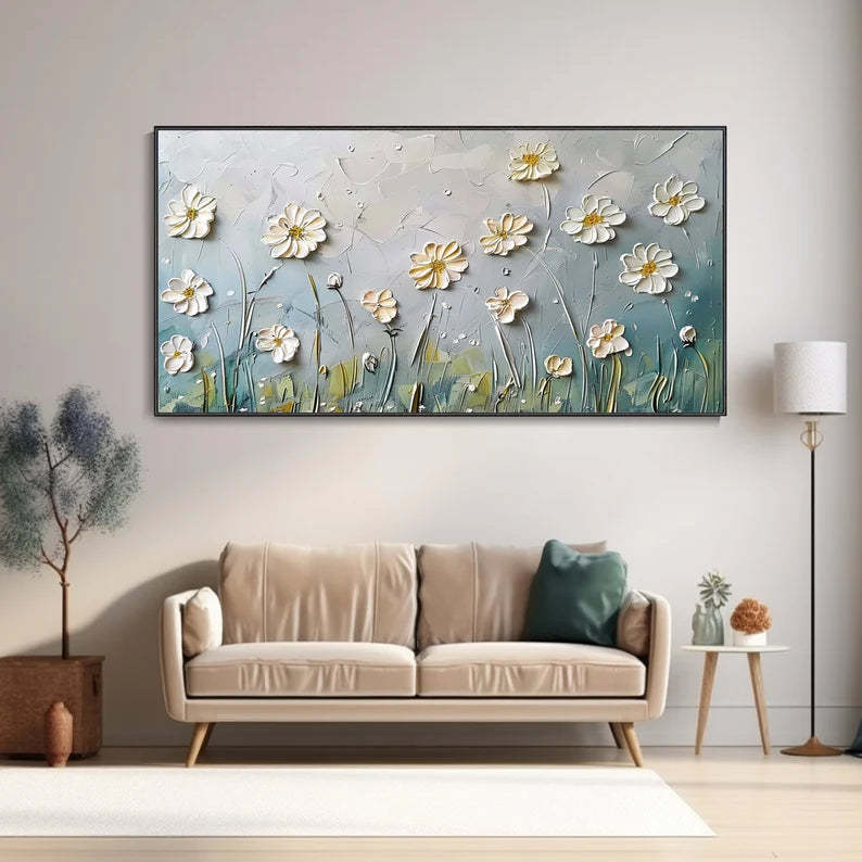 Floral Breeze Minimalist Embossed Wildflower Texture Wall Art