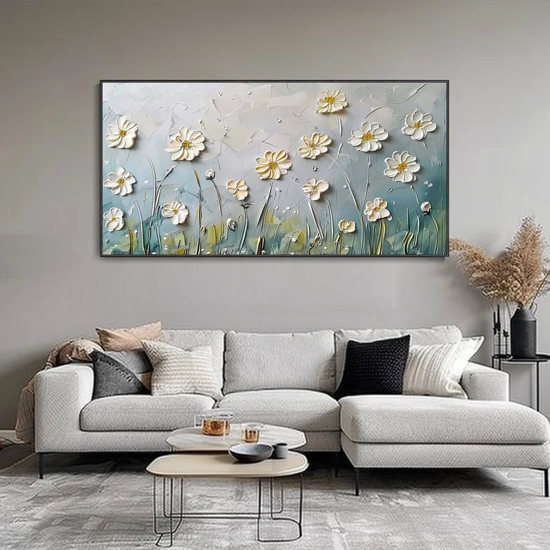 Floral Breeze Minimalist Embossed Wildflower Texture Wall Art