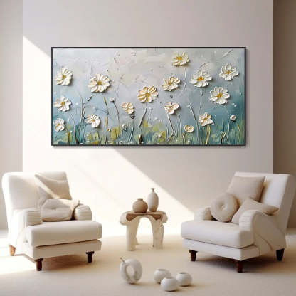 Floral Breeze Minimalist Embossed Wildflower Texture Wall Art