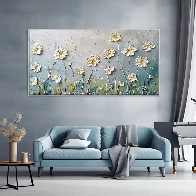 Floral Breeze Minimalist Embossed Wildflower Texture Wall Art