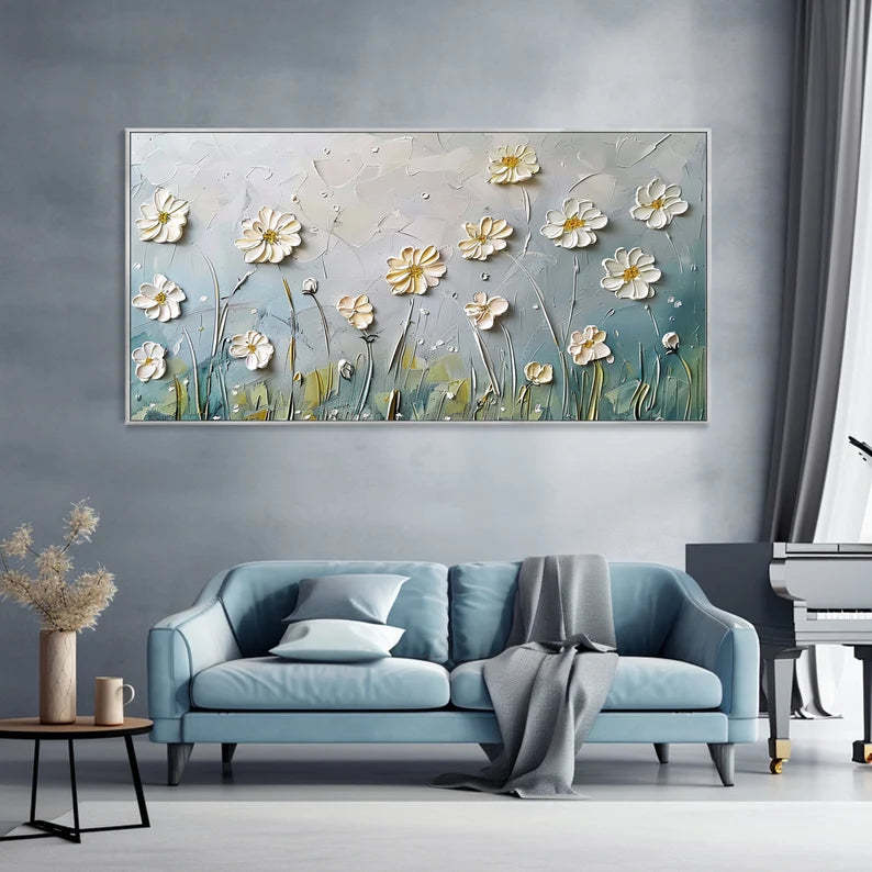 Floral Breeze Minimalist Embossed Wildflower Texture Wall Art
