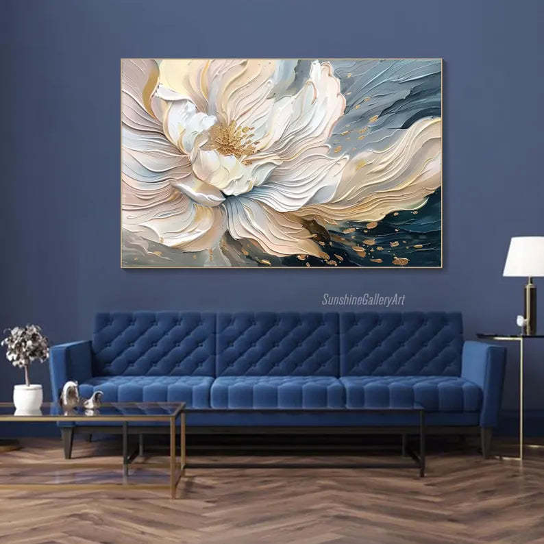 Blooming Elegance Modern 3D Floral Texture Oil Painting Wall Art