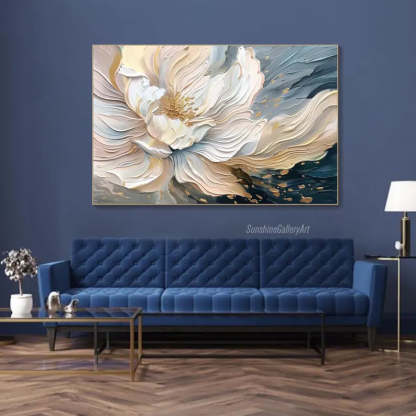 Blooming Elegance Modern 3D Floral Texture Oil Painting Wall Art