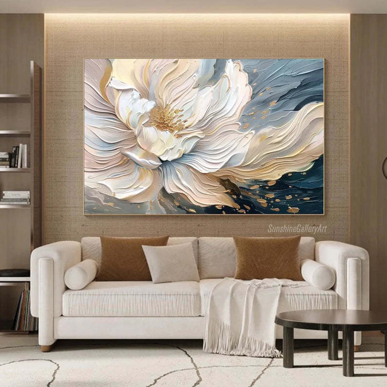 Blooming Elegance Modern 3D Floral Texture Oil Painting Wall Art