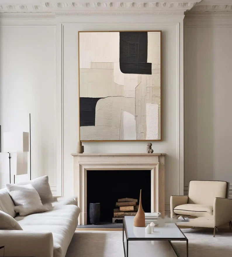 Monochrome Harmony Wabi Sabi Geometric Block Abstract Canvas Wall Art