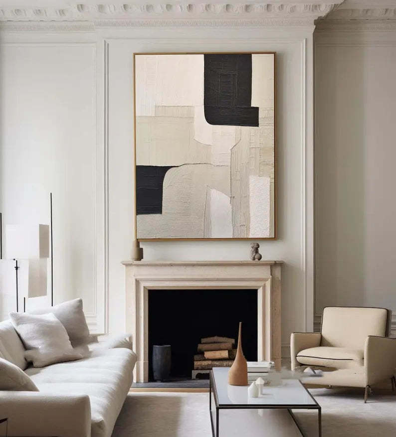 Monochrome Harmony Wabi Sabi Geometric Block Abstract Canvas Wall Art