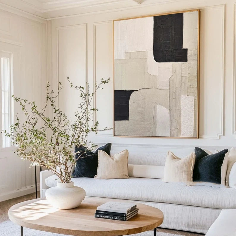 Monochrome Harmony Wabi Sabi Geometric Block Abstract Canvas Wall Art