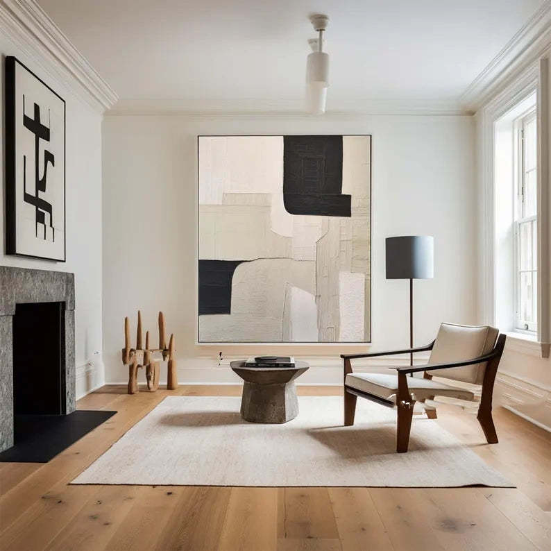 Monochrome Harmony Wabi Sabi Geometric Block Abstract Canvas Wall Art