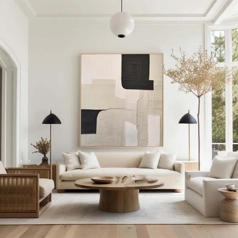 Monochrome Harmony Wabi Sabi Geometric Block Abstract Canvas Wall Art