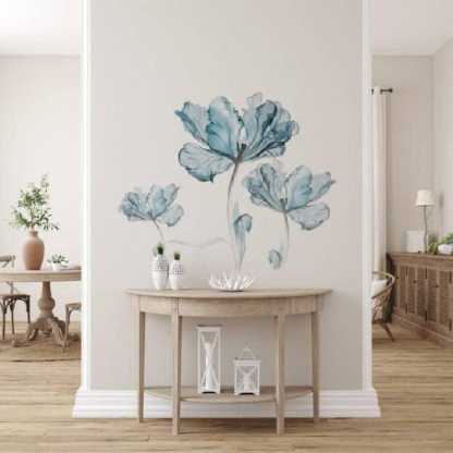 Blue Flower Wall Stickers, Removable Plant and Floral Decor