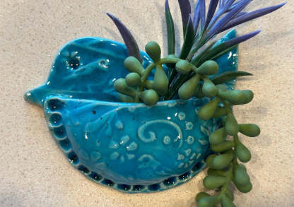 Bird Shaped Air Plant Wall Pocket / Small Wall Vase Planter Holder / Cute Ceramics Decor nClay, Air Fern - 3 1/2" x 5” Msg w/color request