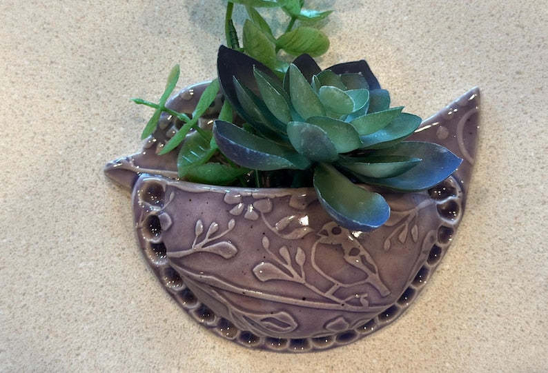 Bird Shaped Air Plant Wall Pocket / Small Wall Vase Planter Holder / Cute Ceramics Decor nClay, Air Fern - 3 1/2" x 5” Msg w/color request
