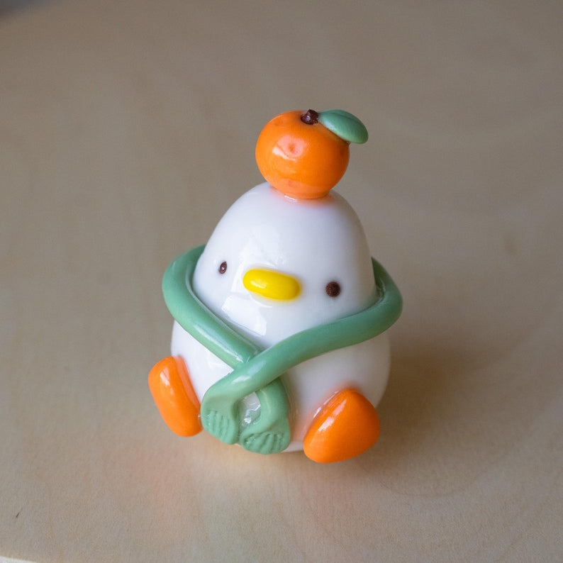 Clay Tangerine Duck Desk Friend: Kawaii Office Decor