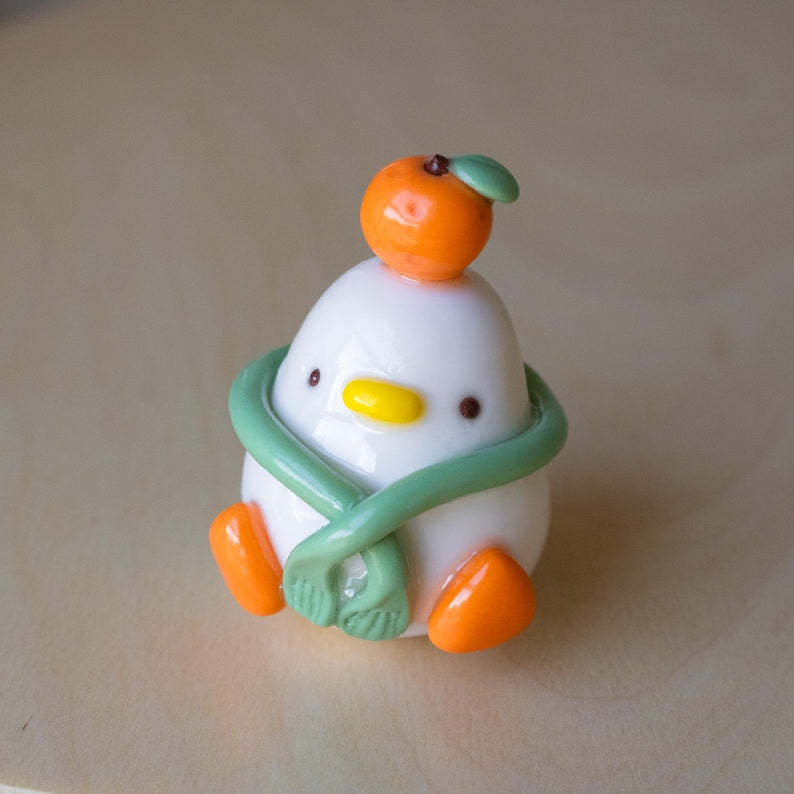 Clay Tangerine Duck Desk Friend: Kawaii Office Decor