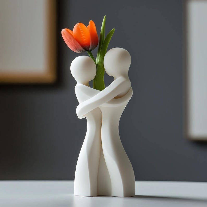 3D Printed Decorative Vase with Embrace Design for Home Decor