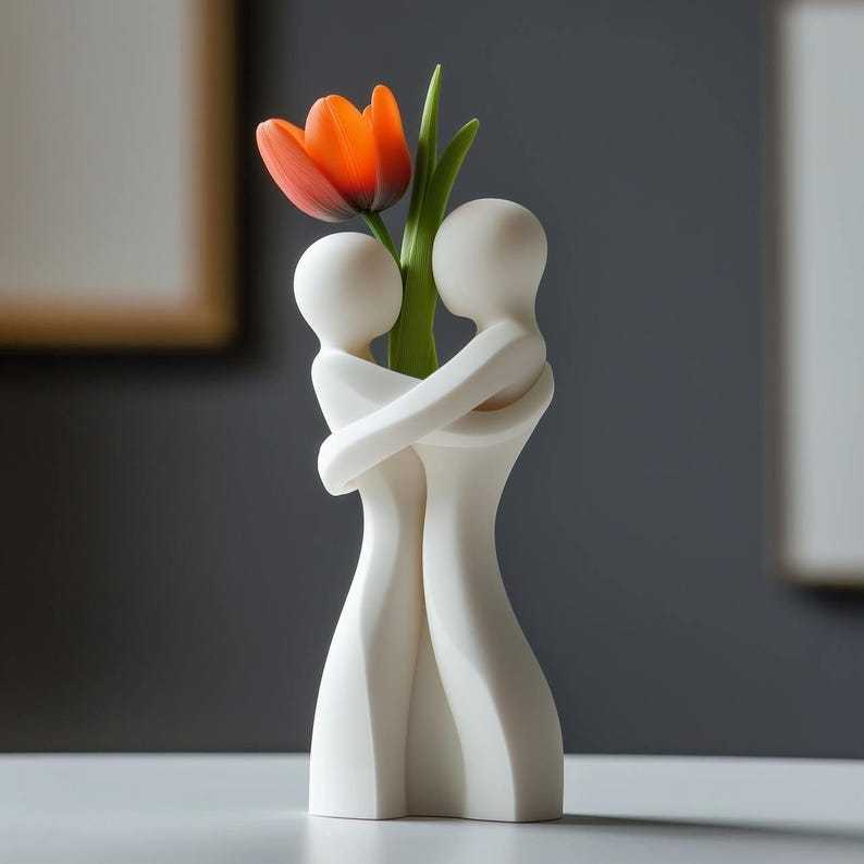 3D Printed Decorative Vase with Embrace Design for Home Decor