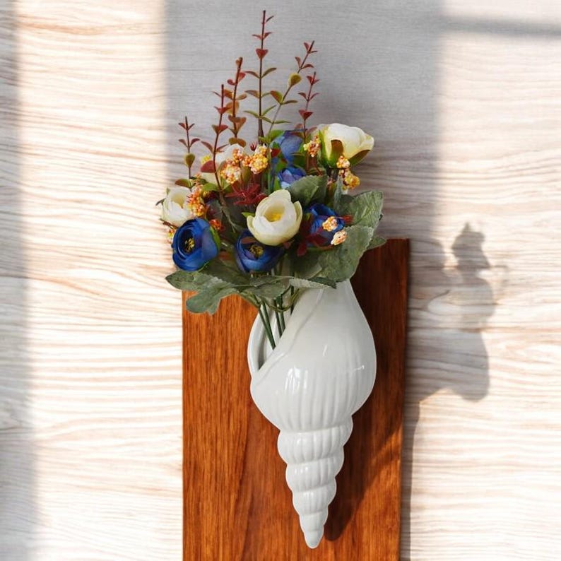 Ceramic Sea Shell Vase Modern White Wall Hanging Decor