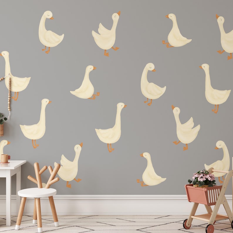Goose Wall Decals, Boho Nursery Decor, Storybook Geese Baby Room, Nursery Wall Decal, Reusable and Removable Goose Wall Stickers WB079