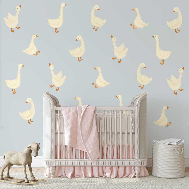 Goose Wall Decals, Boho Nursery Decor, Storybook Geese Baby Room, Nursery Wall Decal, Reusable and Removable Goose Wall Stickers WB079