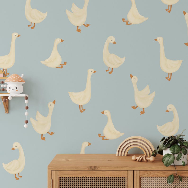 Goose Wall Decals, Boho Nursery Decor, Storybook Geese Baby Room, Nursery Wall Decal, Reusable and Removable Goose Wall Stickers WB079