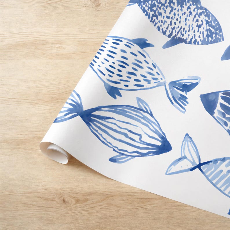 Coastal Watercolor Fish Decals – Peel & Stick Modern Farmhouse Boho Decor, Beach House Wall Art, Minimalist Sea Life Stickers