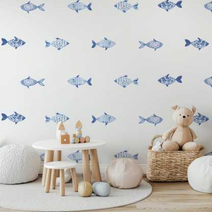 Coastal Watercolor Fish Decals – Peel & Stick Modern Farmhouse Boho Decor, Beach House Wall Art, Minimalist Sea Life Stickers