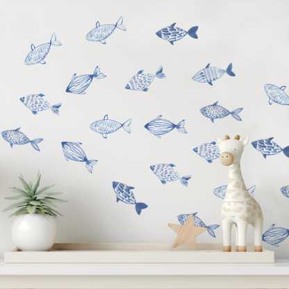 Coastal Watercolor Fish Decals – Peel & Stick Modern Farmhouse Boho Decor, Beach House Wall Art, Minimalist Sea Life Stickers