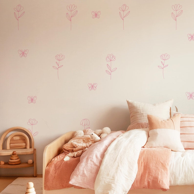 Bohemian-style floral butterfly wall sticker, simple and removable decoration