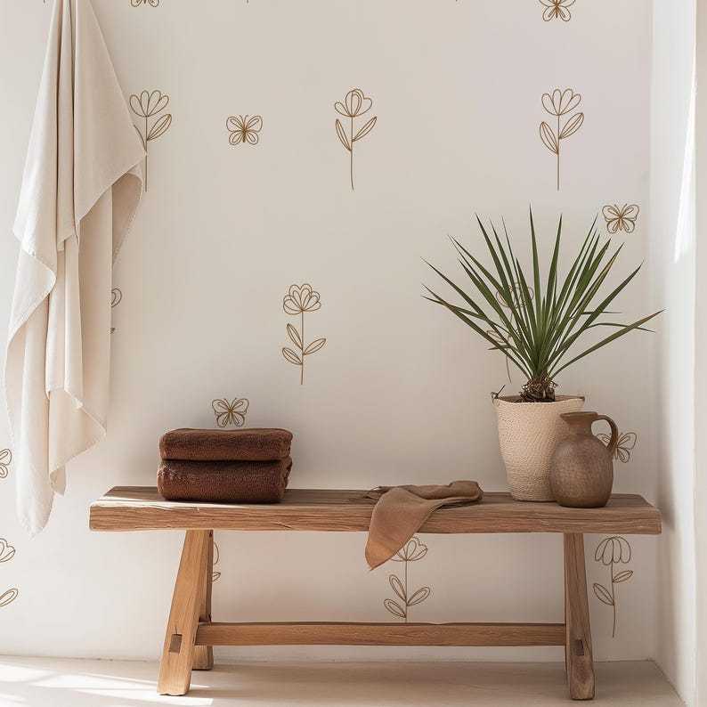 Bohemian-style floral butterfly wall sticker, simple and removable decoration