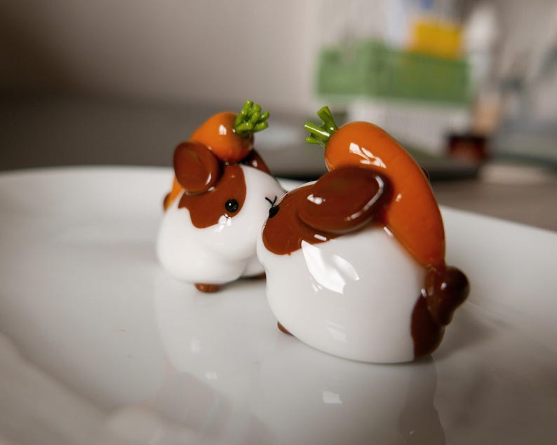 Handmade Chubby Bunny Figurine: Desk Companion with Carrot