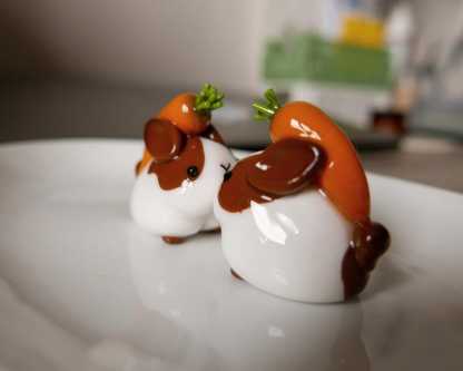 Handmade Chubby Bunny Figurine: Desk Companion with Carrot