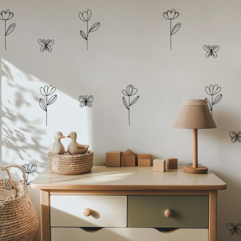 Bohemian-style floral butterfly wall sticker, simple and removable decoration